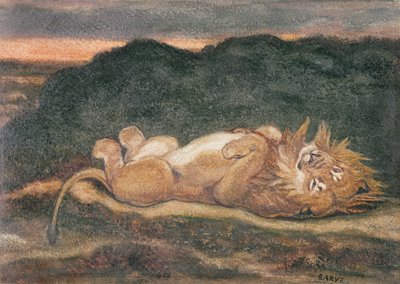 Lion Resting on His Back by Antoine Louis Barye